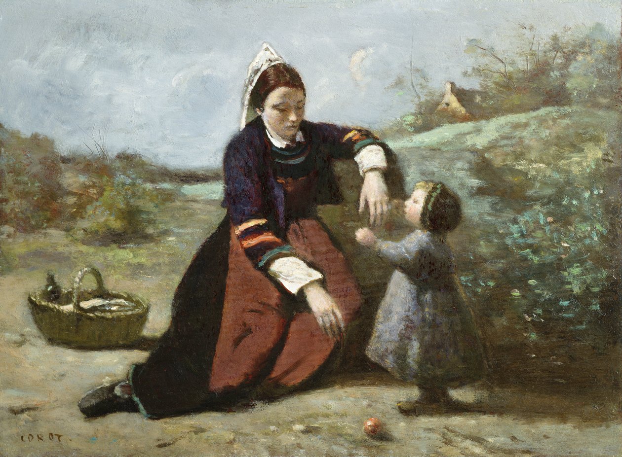 امرأة من بريتون وفتاة صغيرة ، 1855-1865 بواسطة جان بابتيست كميل كوروت
