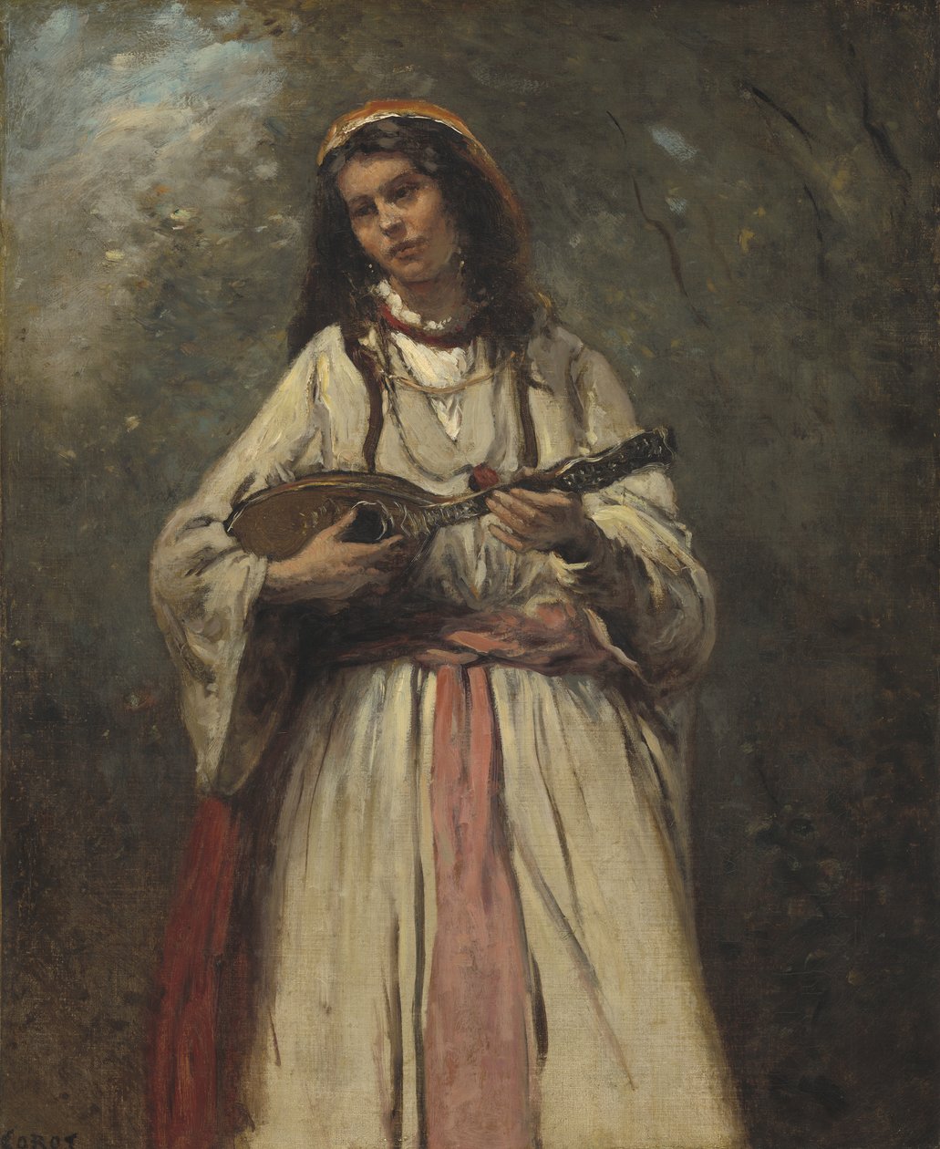 فتاة غجرية مع مندولين ، ج .1870 بواسطة جان بابتيست كميل كوروت
