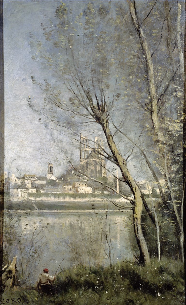 مانتس ، منظر للكاتدرائية والمدينة عبر الأشجار ، c.1865-70 بواسطة جان بابتيست كميل كوروت