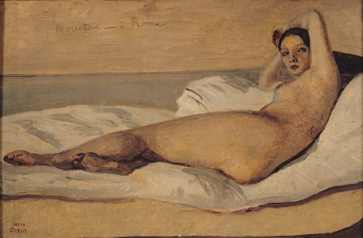 The Roman Odalisque (Marietta) 1843 (زيت وقلم رصاص على ورق) بواسطة جان بابتيست كميل كوروت