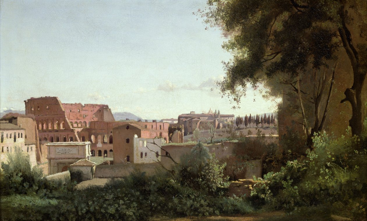 منظر الكولوسيوم من حدائق فارنيز ، 1826 (زيت على ورق موضوع على قماش) بواسطة جان بابتيست كميل كوروت