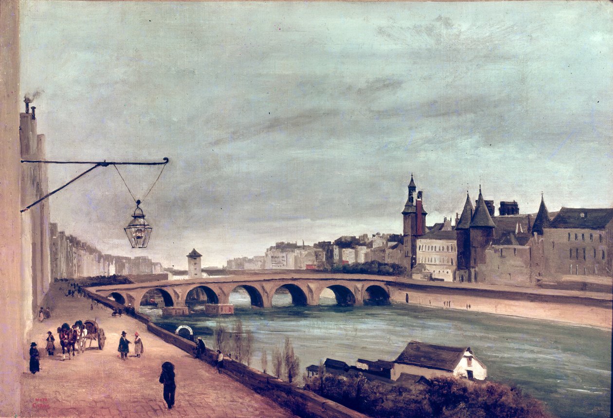 منظر لجسر Pont au Change من Quai de Gesvres ، صيف 1830 بواسطة جان بابتيست كميل كوروت