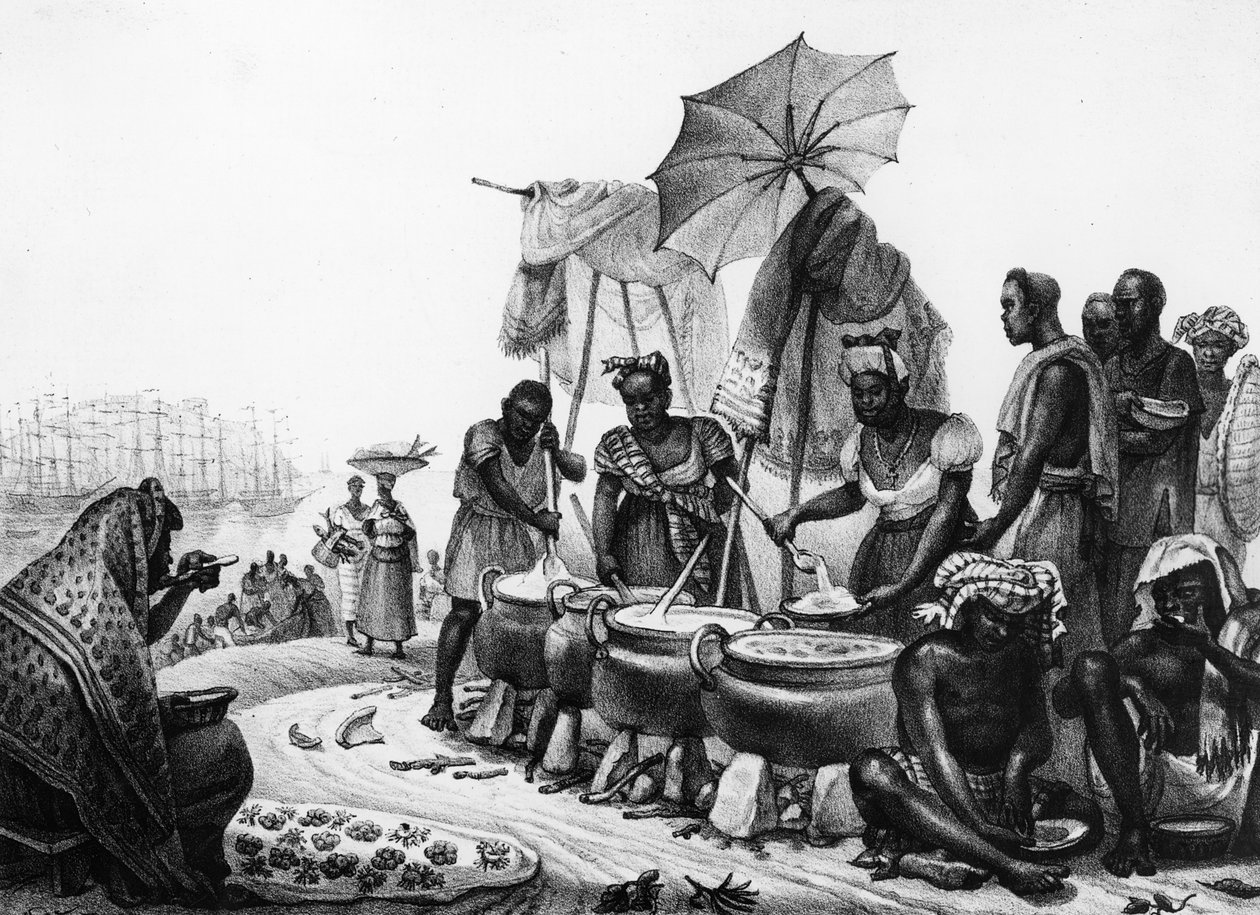 نساء أسود يبيعن أنغو ، من فيلم "Travels in Brazil" ، منقوش بواسطة تييري فريرز (fl.1827-45) ، 1835 بواسطة جان بابتيست ديبرت