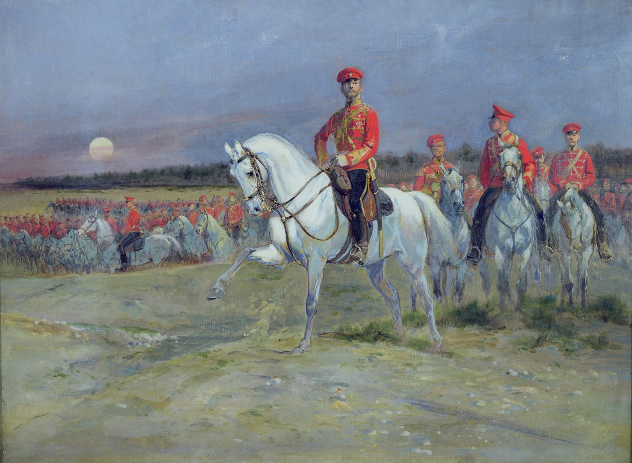 Tsarevich Nicolas (1894-1917) مراجعة القوات ، 1899 بواسطة جان بابتيست إدوارد التفاصيل