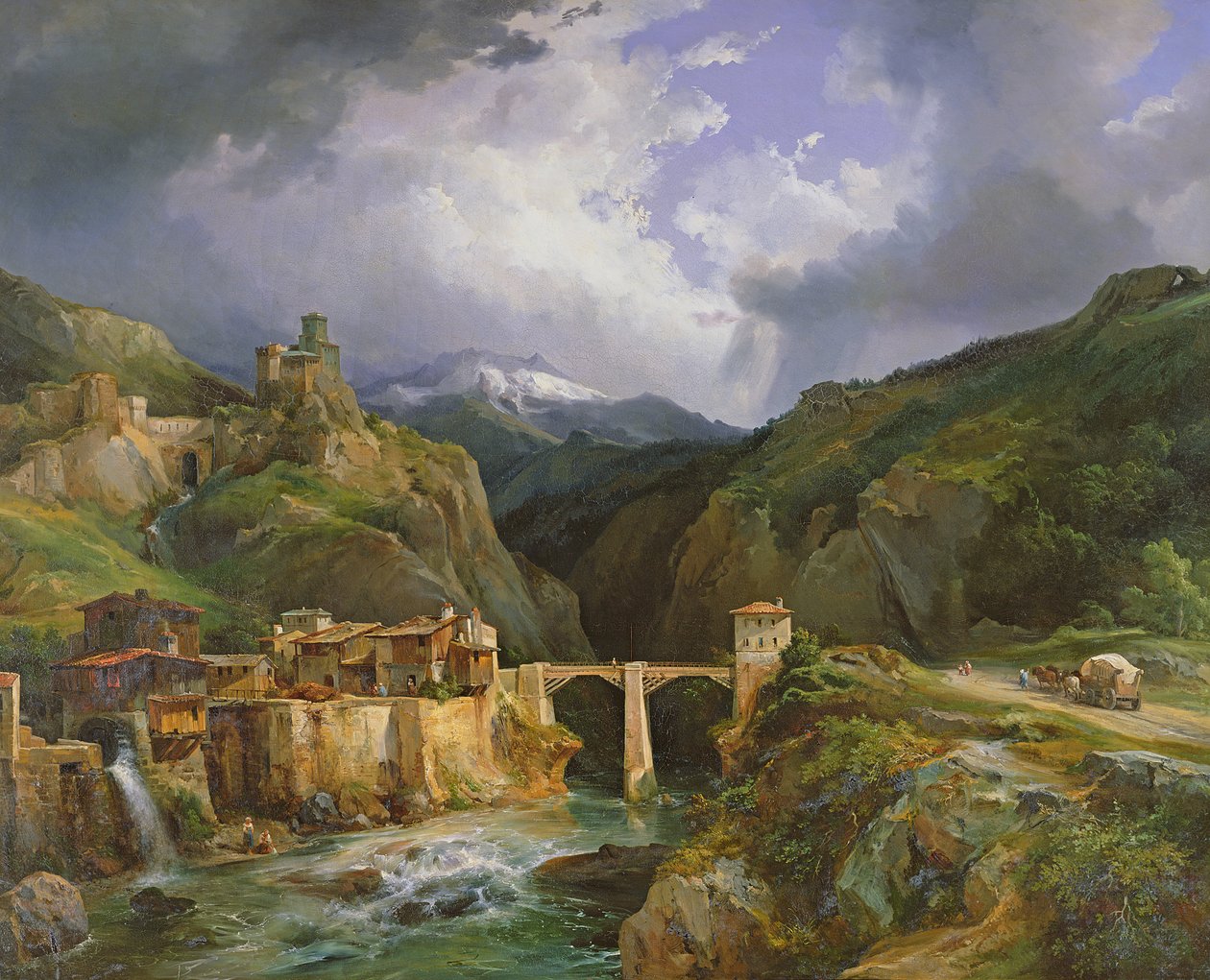 قرية وجسر Crevola على الطريق من Simplon إلى Domodossola ، 1832 بواسطة جان تشارلز جوزيف ريموند