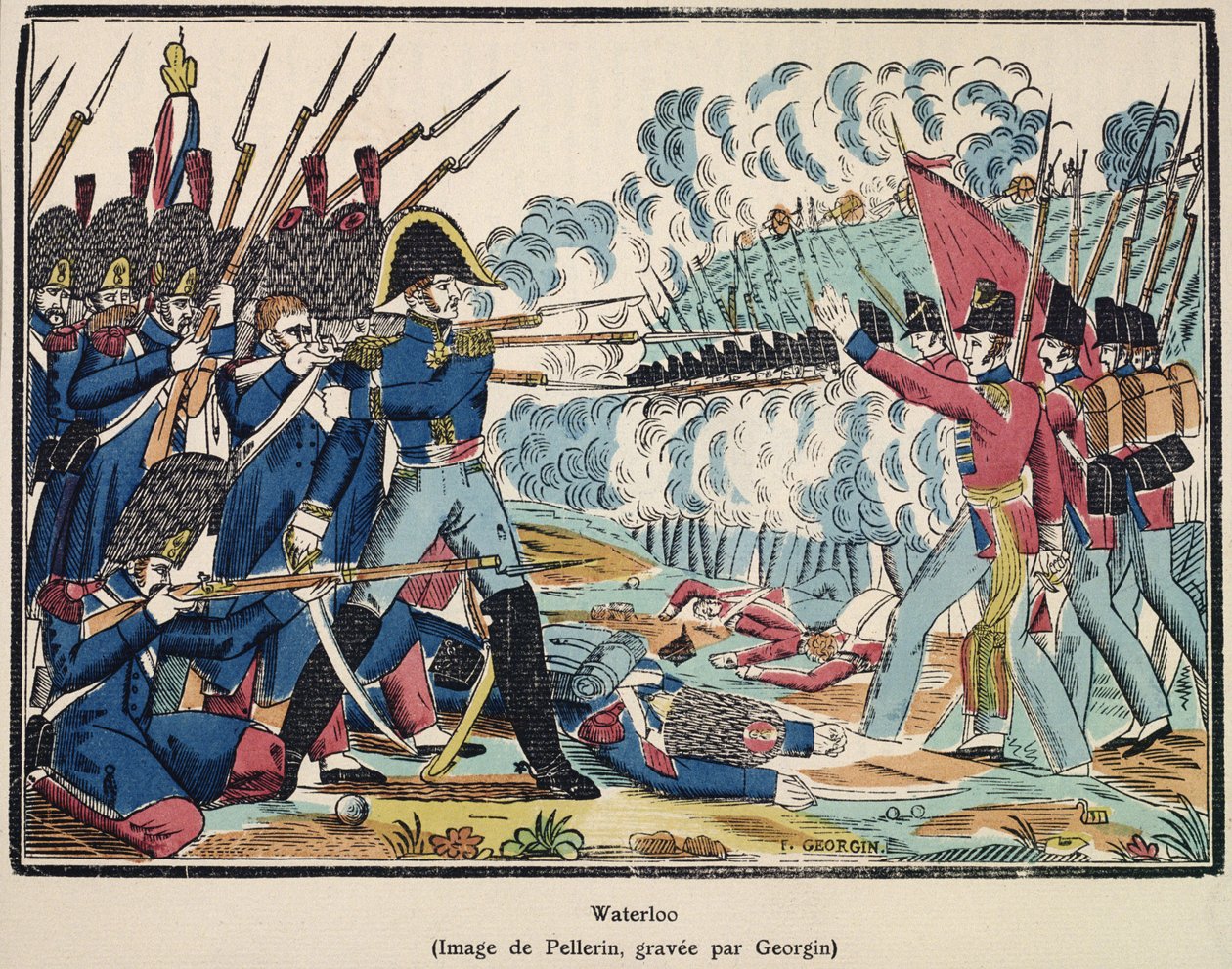 معركة واترلو ، 1815 ، نقشها فرانسوا جورجين (1801-63) من "Edition de la Revue Lorraine Illustree" ، حانة. 1912 بواسطة جان تشارلز بيليرين