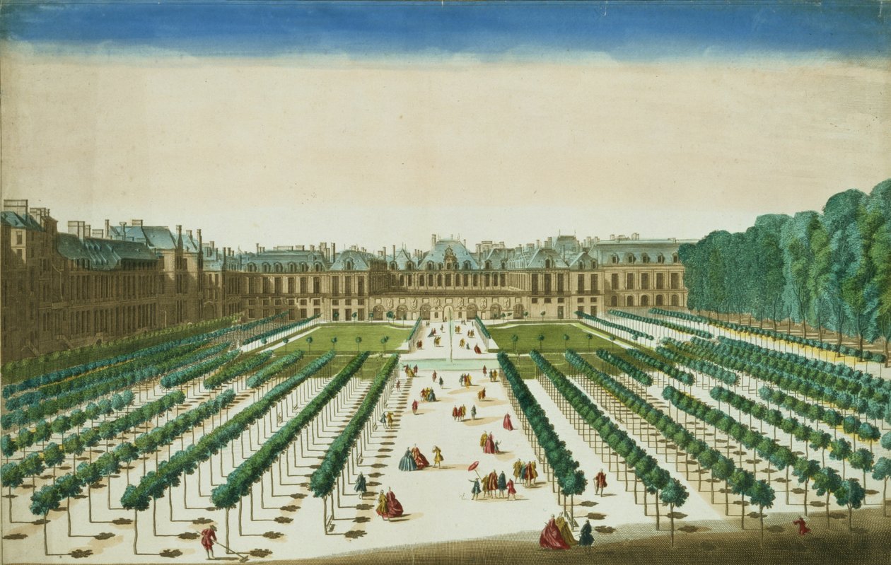 منظر ومنظور القصر الملكي من جانب الحديقة ، نقشه أنطوان أفيلين (1691-1743) بواسطة جان شوفورييه