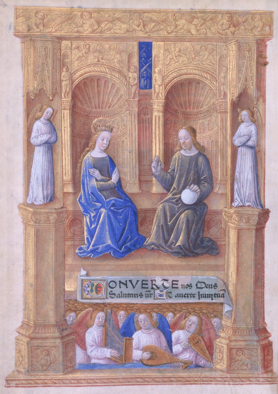 السيدة لات. QvI126 f.40v المسيح والعذراء مريم المقدَّسة ، من "كتاب ساعات لويس دورليانز" ، ١٤٦٩ بواسطة جان كولوم