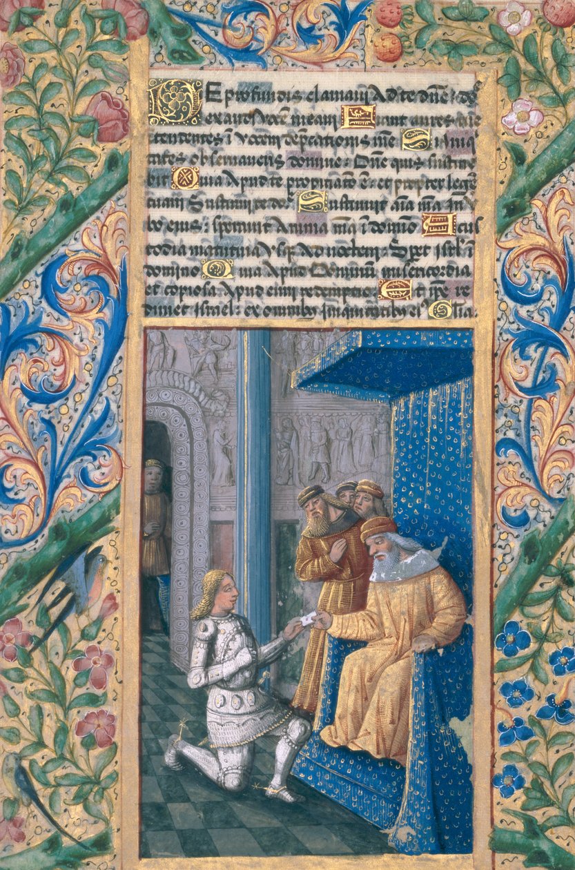 السيدة لات. QvI126 f.58v ديفيد يرسل أوريا حتى وفاته ، من "كتاب ساعات لويس دورليانز" ، ١٤٦٩ بواسطة جان كولوم