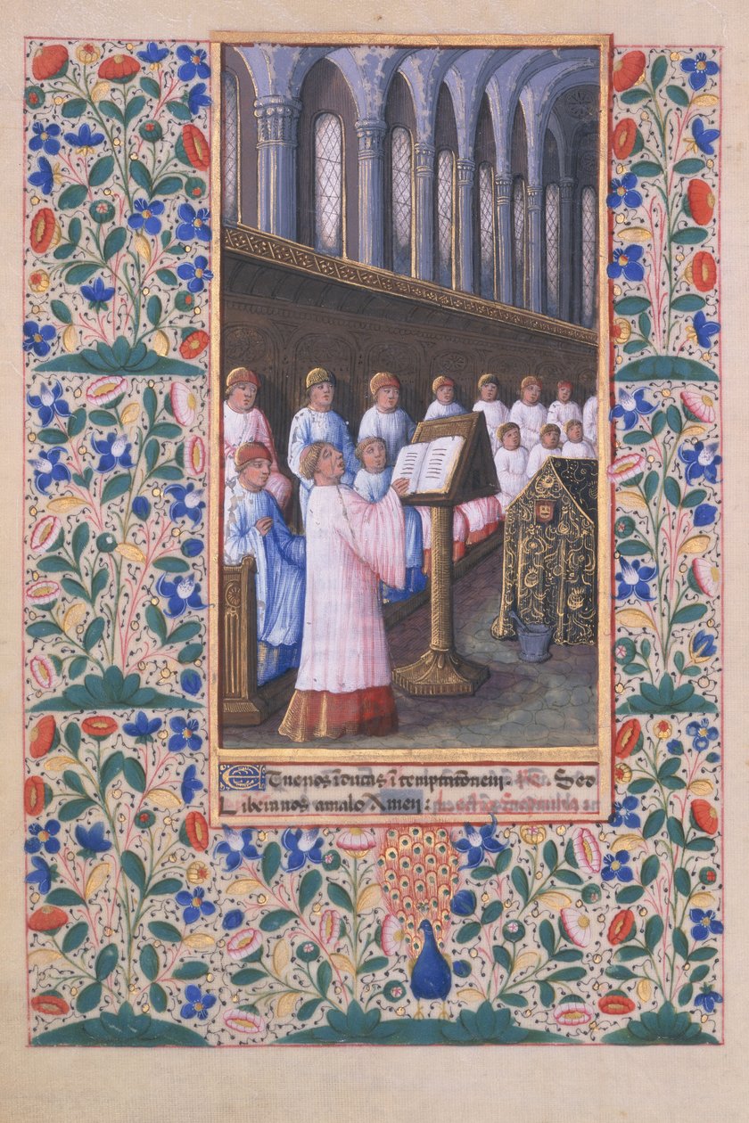 السيدة لات. QvI126 f.77v رسم توضيحي لخدمة الجنازة ، من "كتاب ساعات لويس دورليانز" ، ١٤٦٩ بواسطة جان كولوم