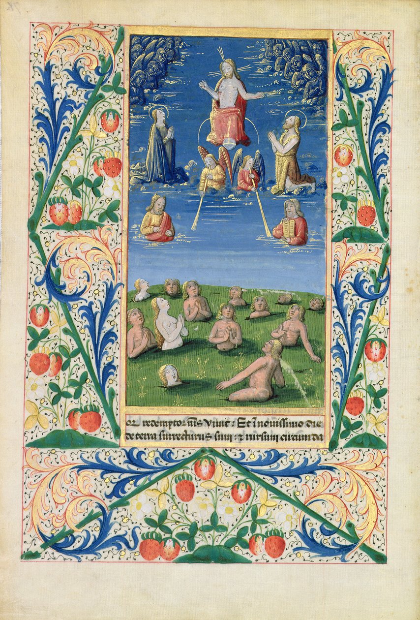 السيدة لات. QvI126 f.78v قيامة المخلصين ، من "كتاب ساعات لويس دورليانز" ، ١٤٦٩ بواسطة جان كولوم