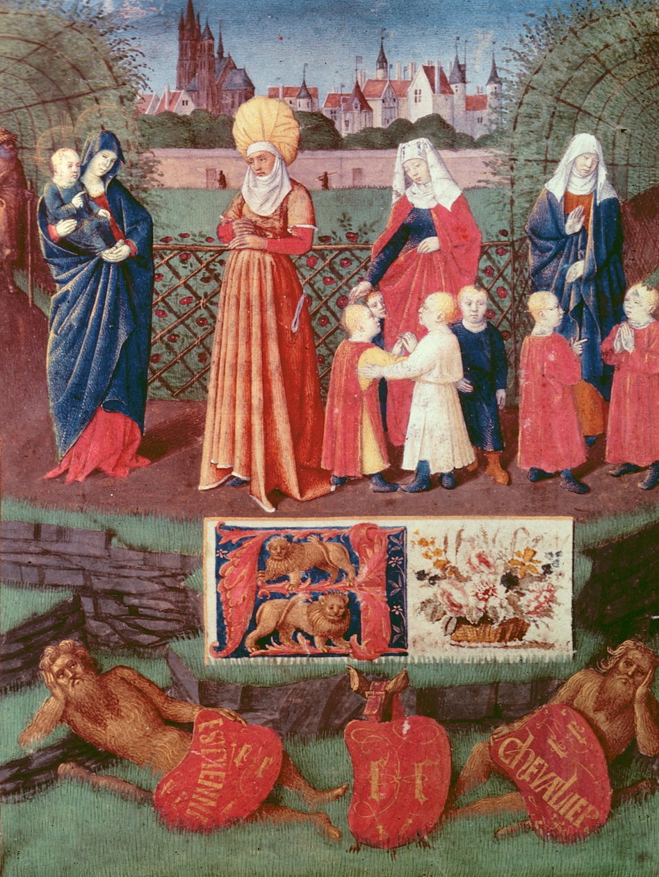 Nouv Acq Lat 1416 f.121r سانت آن مع ثلاث نساء متزوجات ، من "Heures d&39;Etienne Chevalier" ، c.1445 بواسطة جان فوكيه