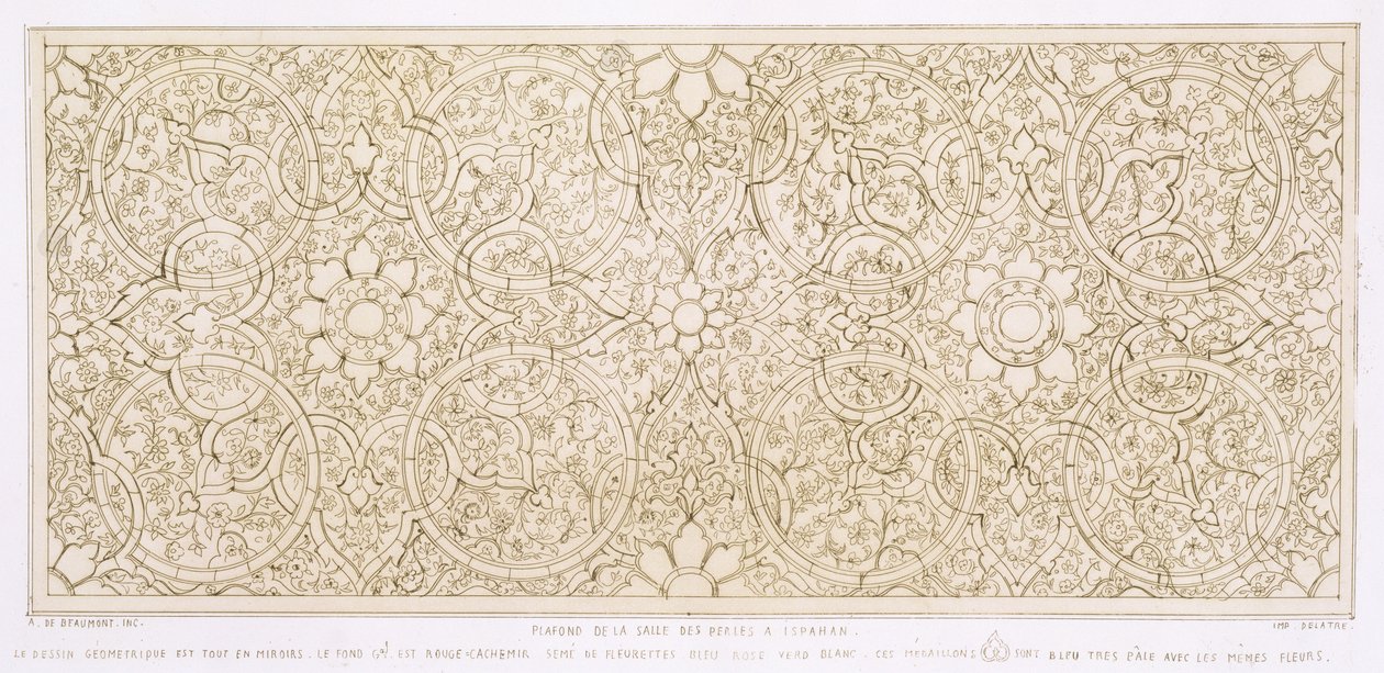 تصميم السقف لغرفة اللؤلؤ ، في أصفهان ، من "الفن والصناعة" ، نشرته Delatre ، باريس ، 1857 بواسطة جان فرانسوا ألبانيس دي بومونت