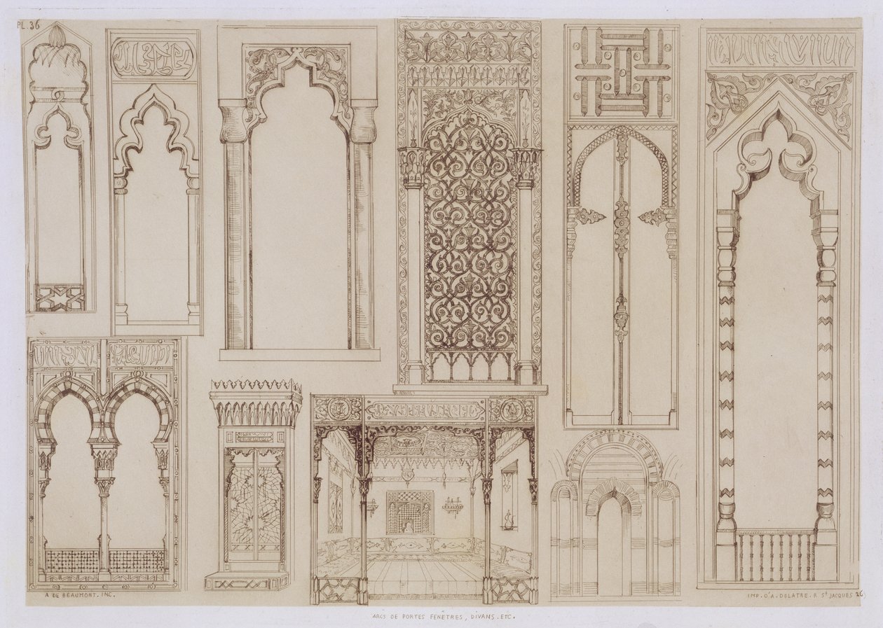 تصميم إسلامي ومغربي للستائر والأبواب ، من "الفن والصناعة" ، نشرته Delatre ، باريس ، 1857 بواسطة جان فرانسوا ألبانيس دي بومونت