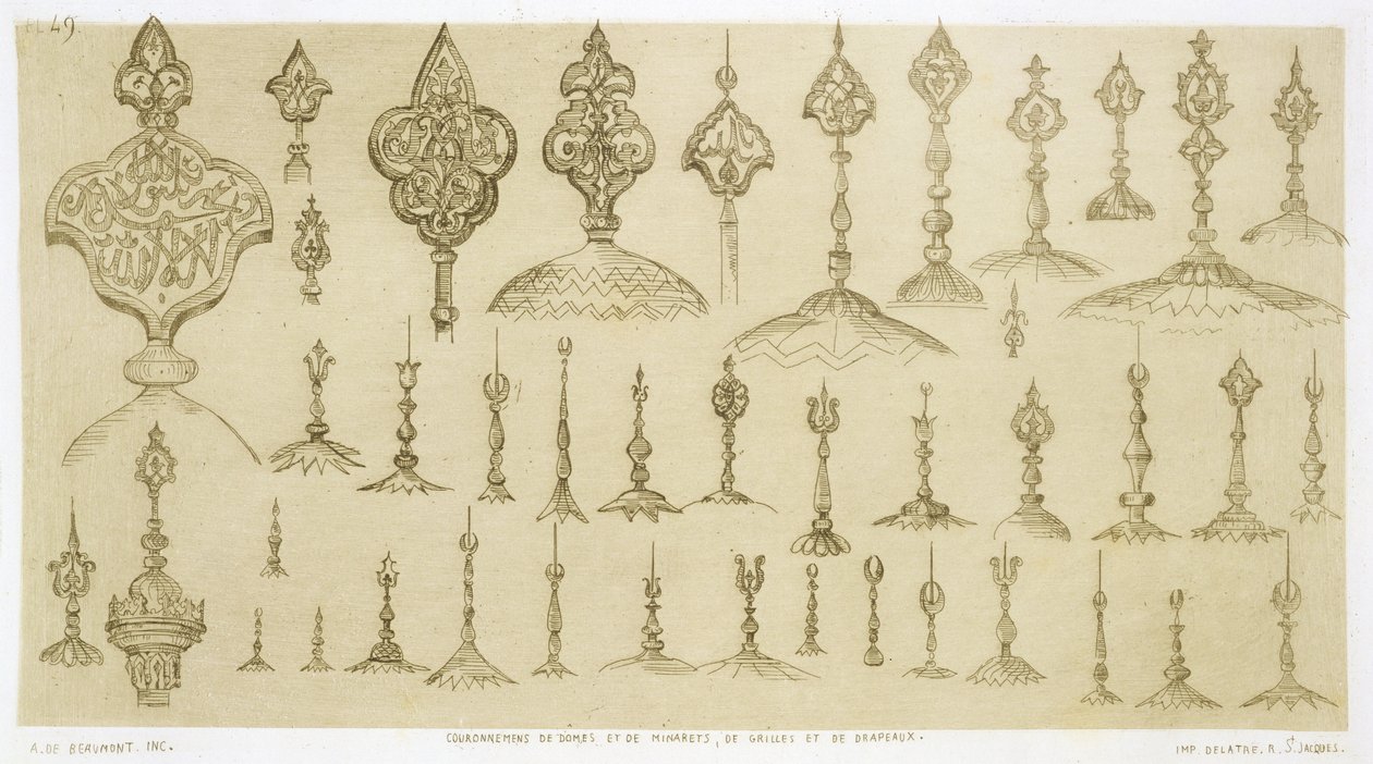 مقابض الزينة على شكل قباب ومآذن ، من "الفن والصناعة" ، نشرتها Delatre ، باريس ، 1857 بواسطة جان فرانسوا ألبانيس دي بومونت