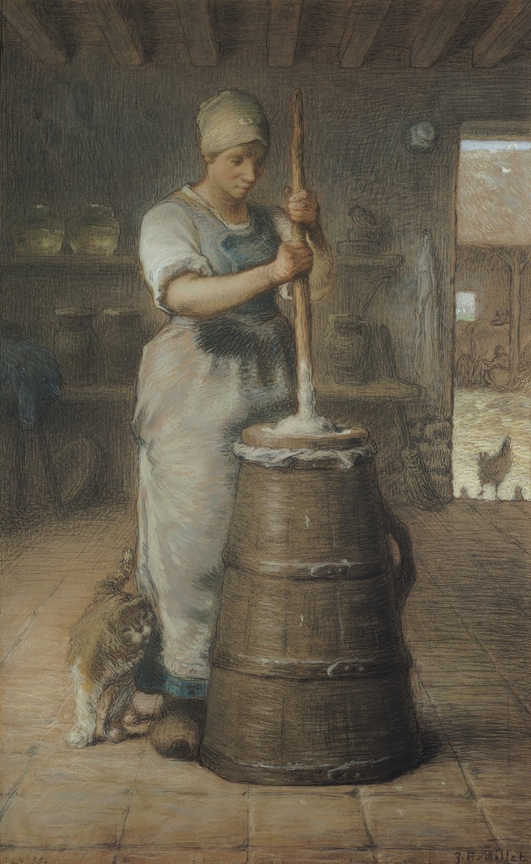 Churning Butter ، 1866-68 (قلم رصاص وأقلام باستيل على ورق) بواسطة جان فرانسوا ميلت