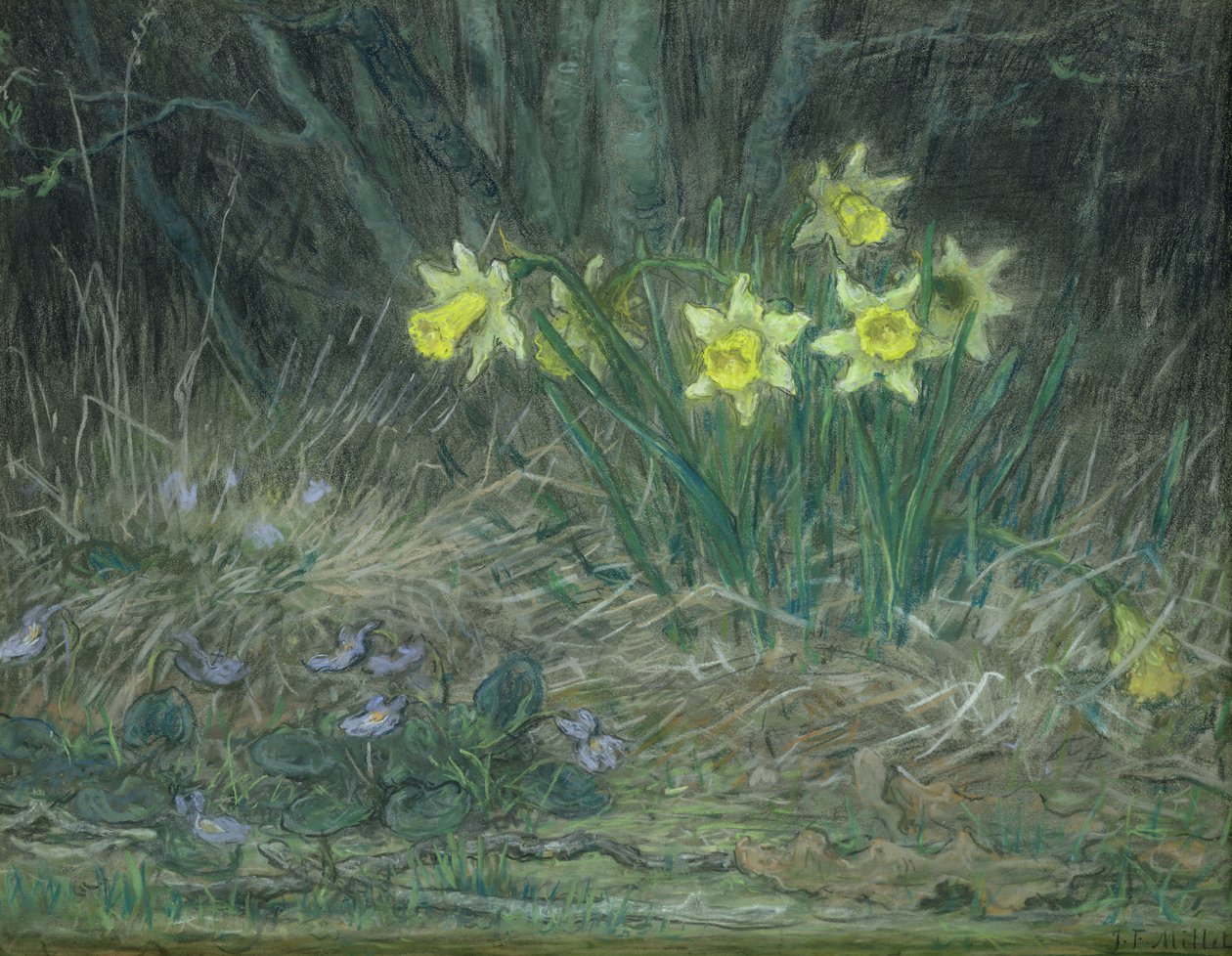Narcissi and Violet، c.1867 (باستيل على ورق) بواسطة جان فرانسوا ميلت