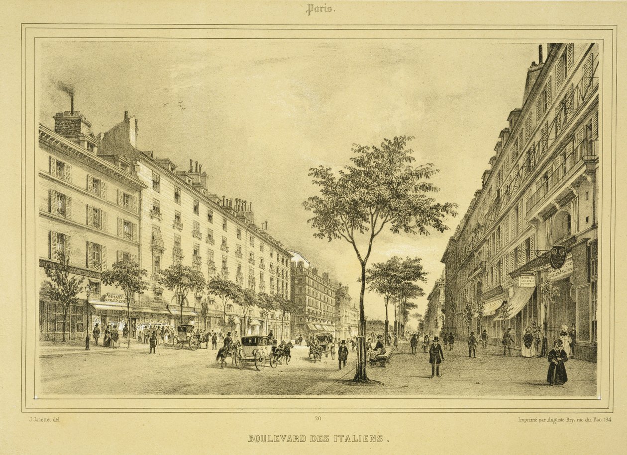 Boulevard des Italiens ، من "Paris et ses Environs" ، تم نشره في 1850s-60s بواسطة جان جاكوتيت