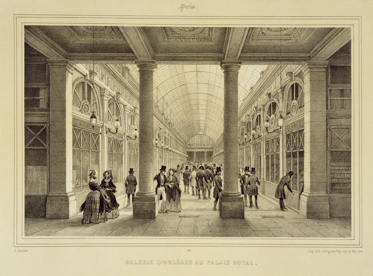 Galerie d&39;Orleans في القصر الملكي ، من "Paris et ses Environs" ، منقوش بواسطة Auguste Bry ، تم نشره في 1850-60s بواسطة جان جاكوتيت