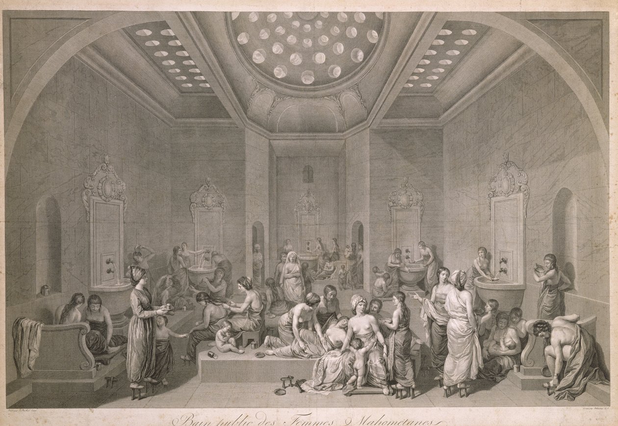 الحمامات العامة لنساء محمدان ، نقشها روبرت ديلوناي (1749-1814) بواسطة جان جاك فرانسوا ليباربييه