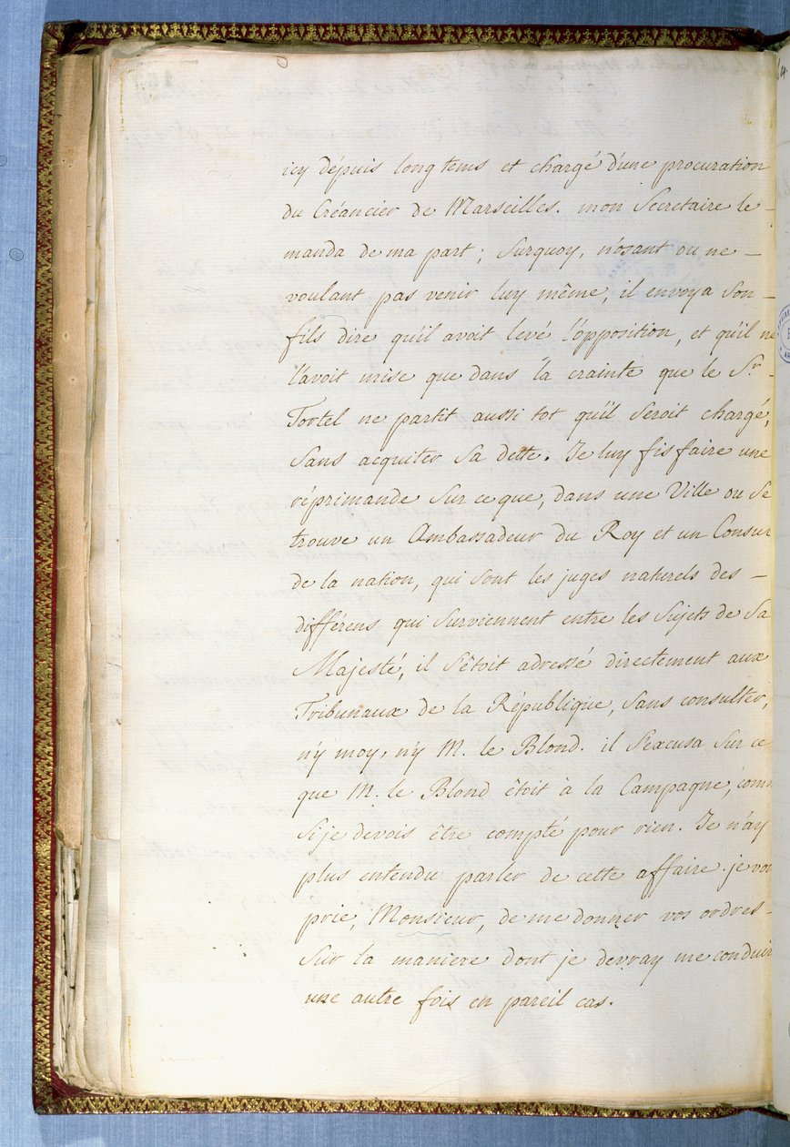 الصفحة الثانية من خطاب كتبه جان جاك روسو أثناء سكرتير السفير الفرنسي في البندقية ، أكتوبر 1743 بواسطة جان جاك روسو