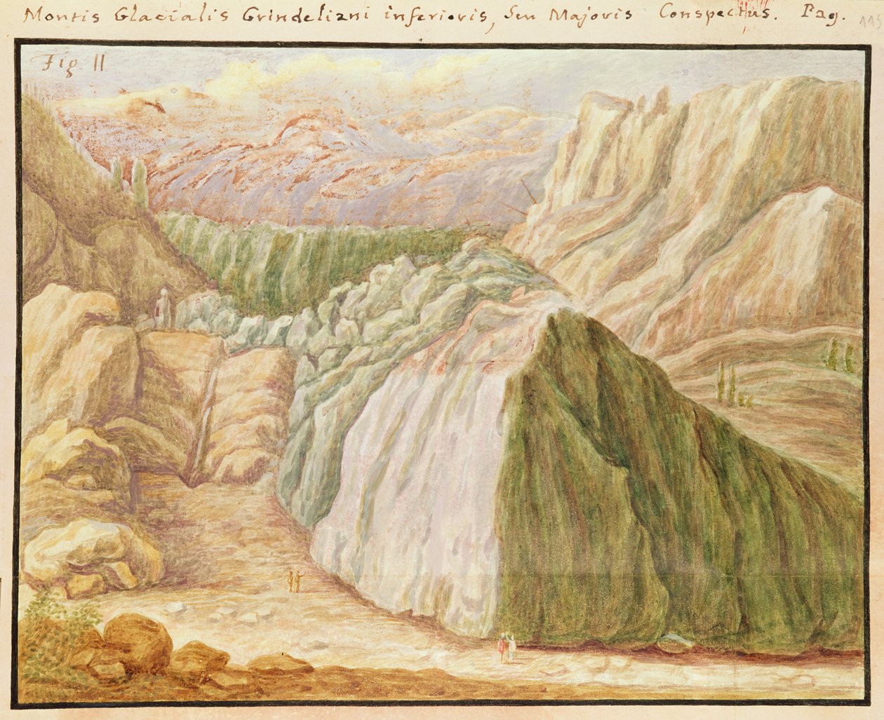 السيدة 1798 ، الورقة 115 ، نهر جريندلوالد الجليدي في جبال الألب ، 1709 بواسطة جان جاك شوشزر