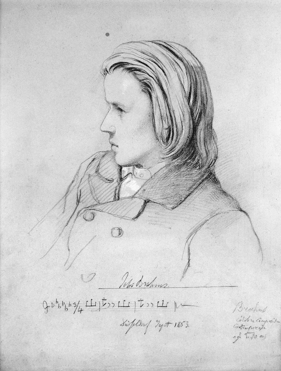 يوهانس برامز (1833-1897) عمره عشرين عام 1853 بواسطة جان جوزيف بونافنتورا لورينز