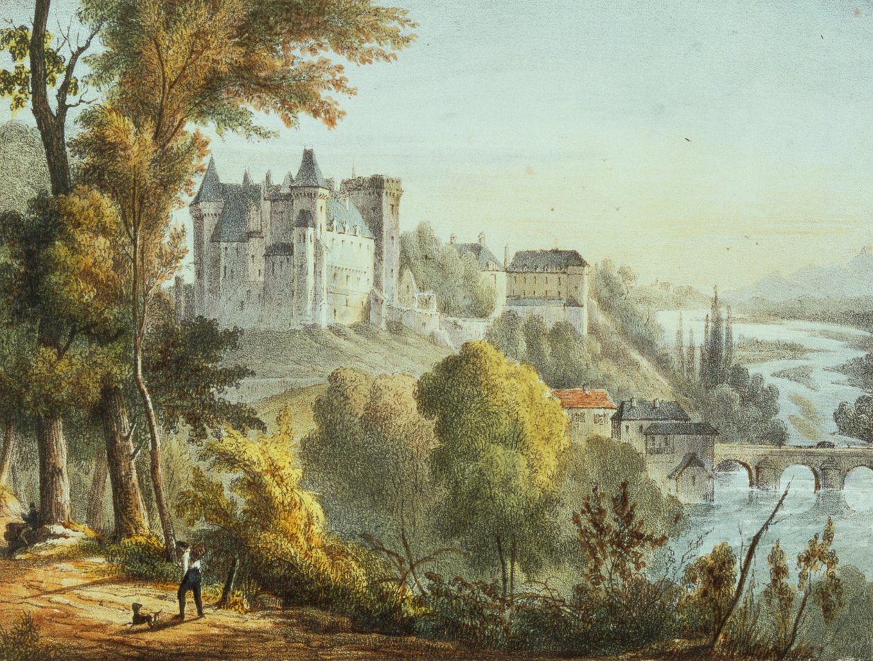 منظر للجسر في Jurancon و Chateau Pau ، محفور بواسطة Gerard Rene Le Vilain (1740-1836) بواسطة جان جوزيف جول ديفير