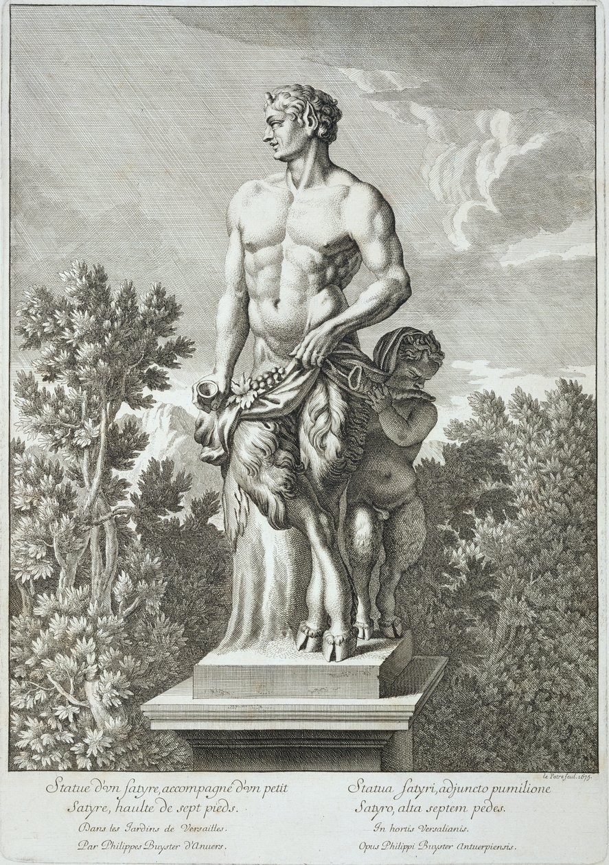 تمثال ساتير في فرساي ، 1675 ، من "Vues et Plans de Versailles" ، تم نشره في الفترة 1675-89 (انظر أيضًا 170893) بواسطة جان ليبوتر
