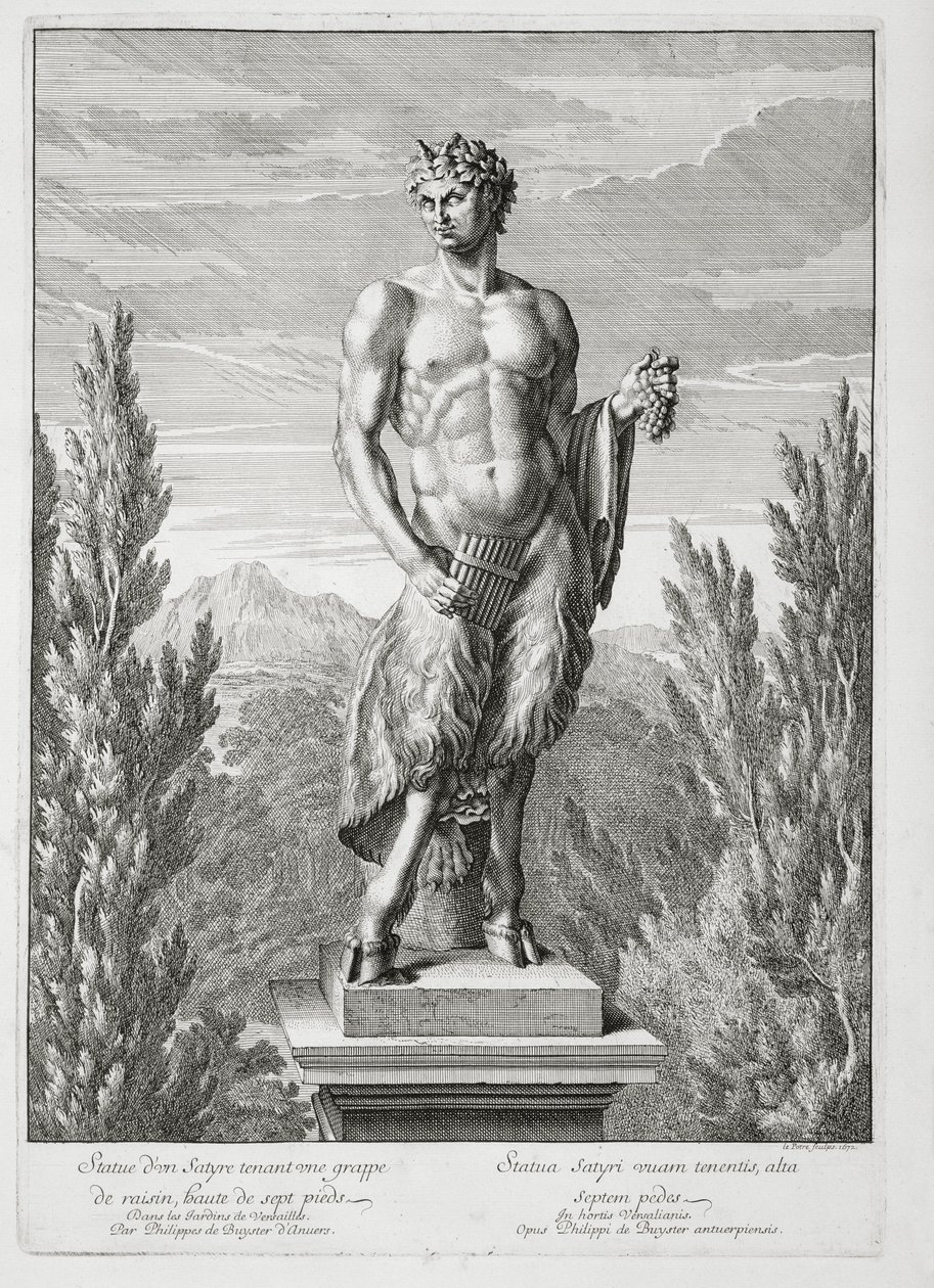تمثال لشمس يحمل مجموعة من العنب ، فرساي ، 1672 ، من "Vues et Plans de Versailles" ، تم نشره في 1672-89 بواسطة جان ليبوتر