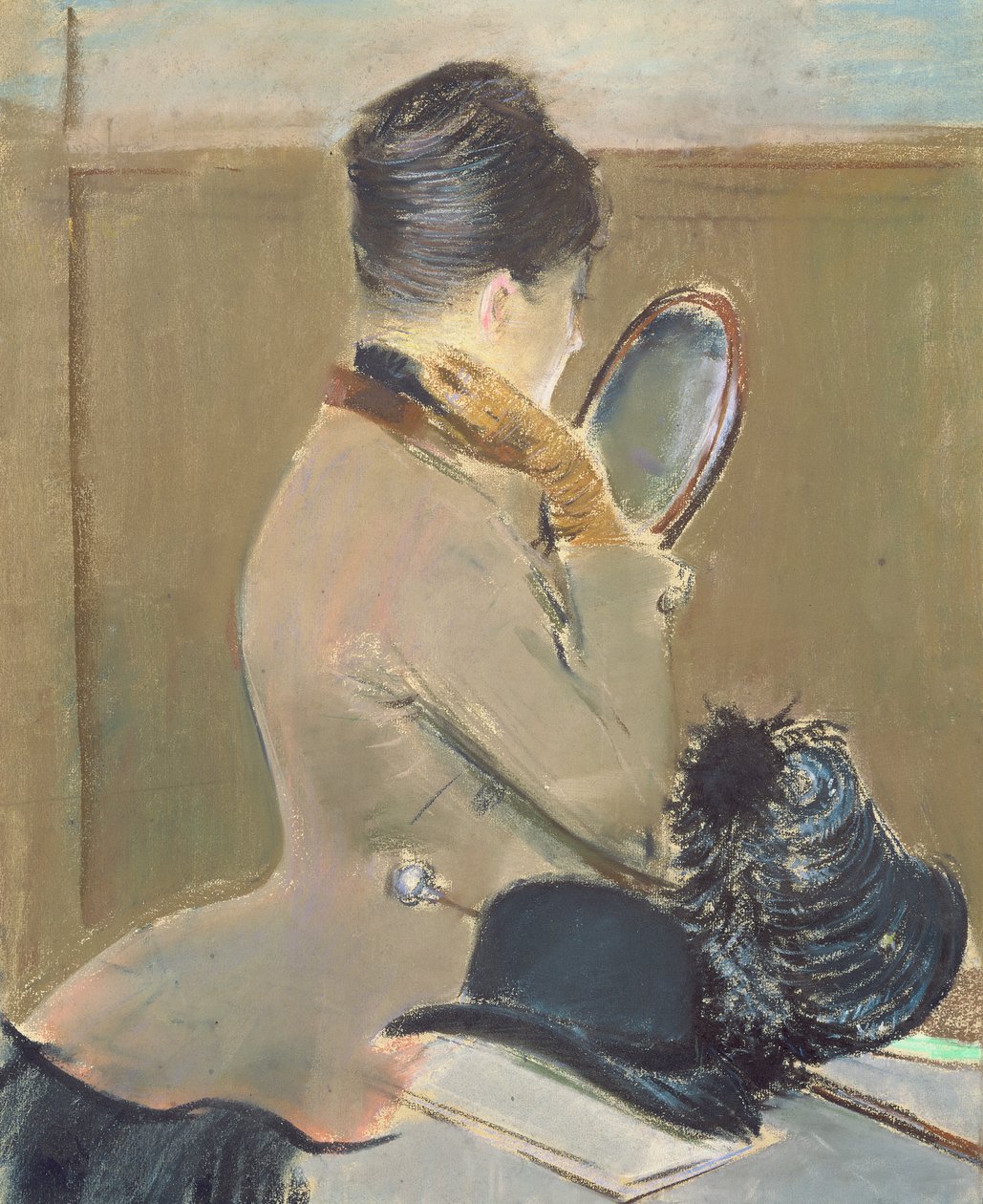 في Milliner ، c.1885 (الباستيل على الورق الموضوعة على متن) بواسطة جان لويس فورين
