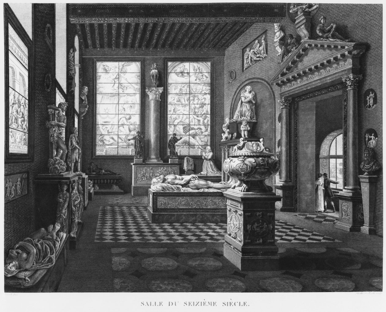 غرفة من القرن السادس عشر ، Musee des Monuments Francais ، باريس ، التوضيح من "مناظر خلابة ووجهات نظر Musee des Monuments Francais والأعمال الرئيسية ..." ، محفورة بواسطة بواسطة جان لوبين فوزيل