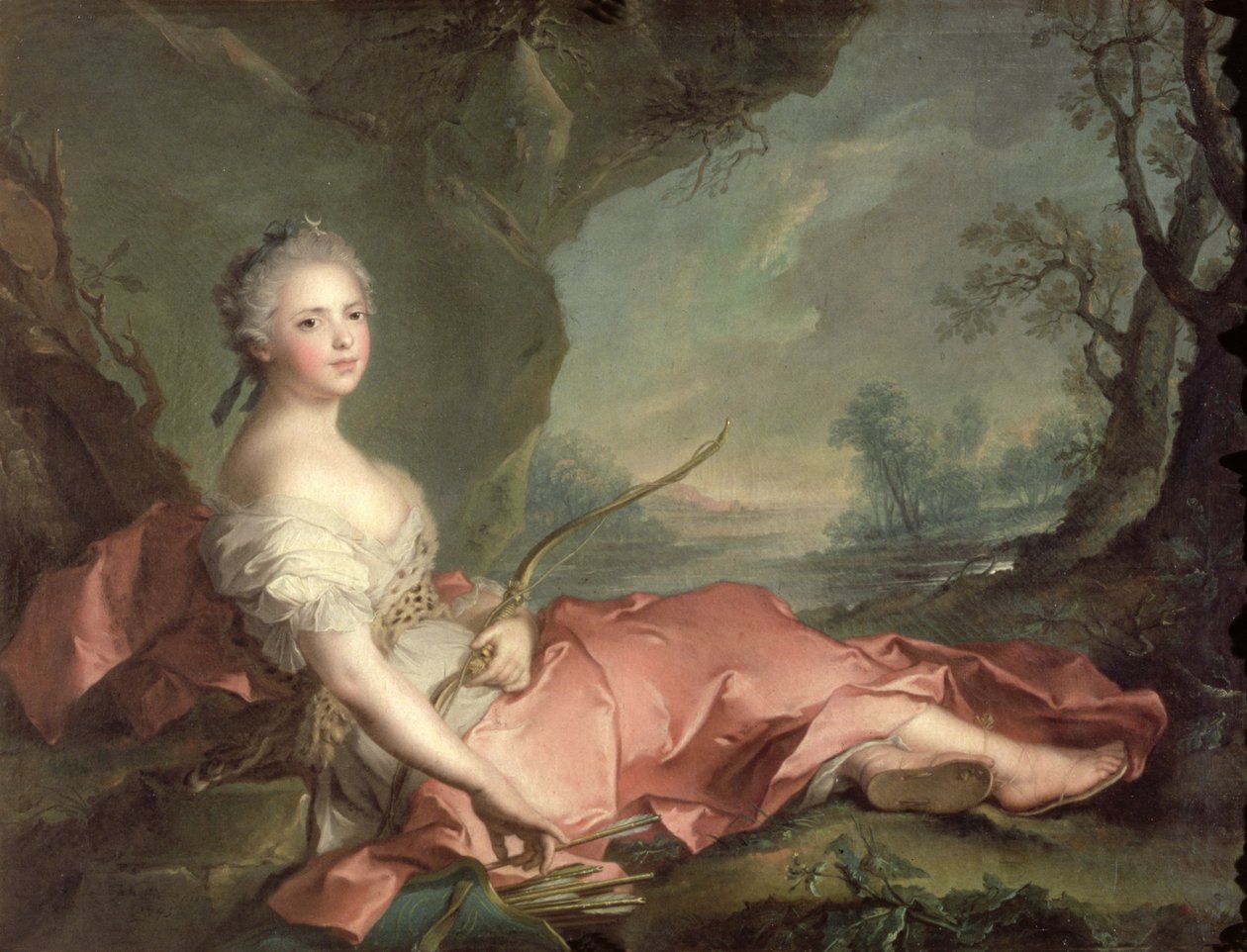 صورة ماريا أديلايد من فرنسا ، ابنة لويس الخامس عشر مرتدية زي ديانا ، 1745 بواسطة جان مارك ناتييه
