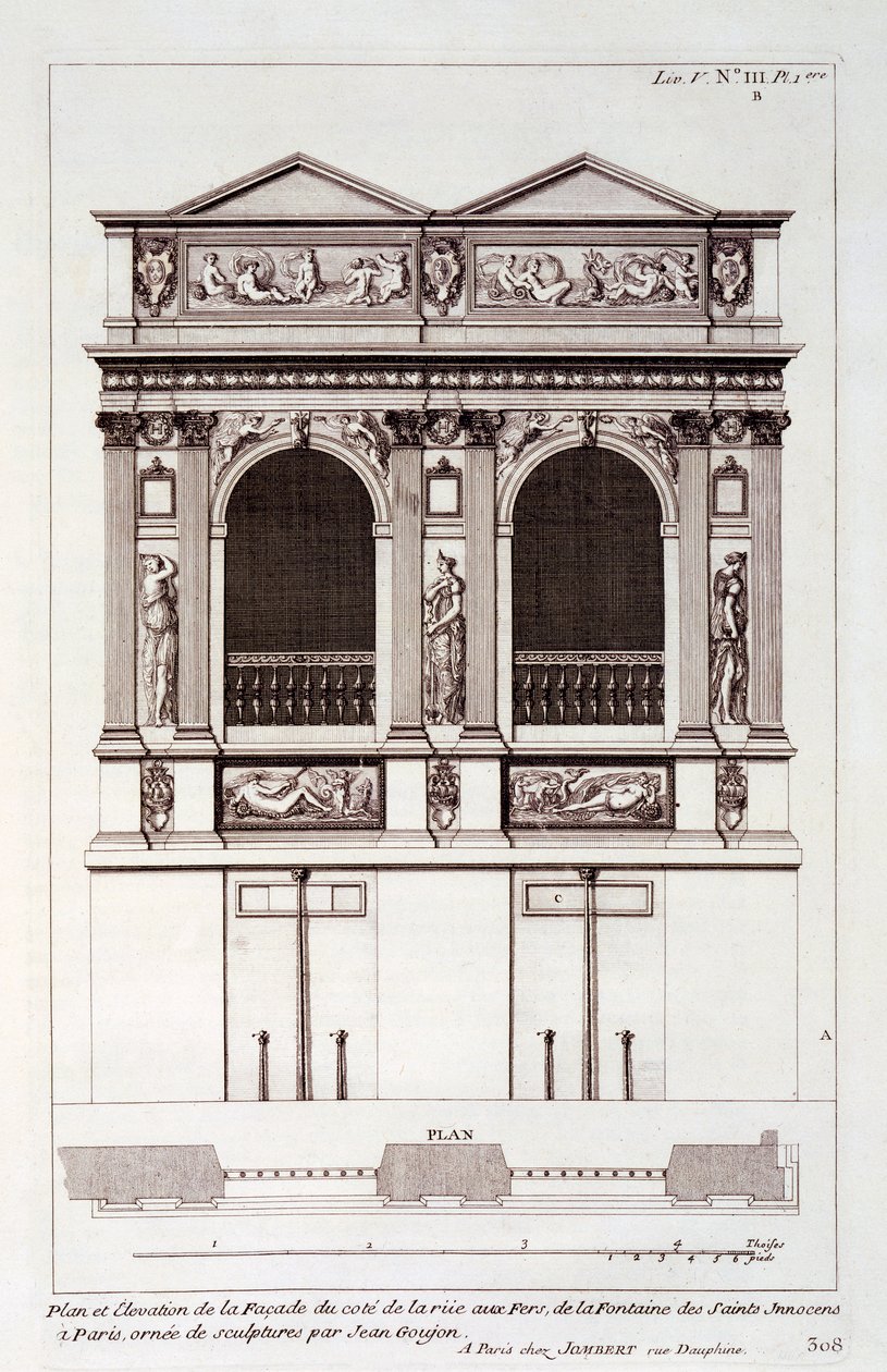 Fontaine des Innocents ، باريس ، من "الهندسة المعمارية الفرنسية" لجاك فرانسوا بلونديل ، 1727 بواسطة جان مارييت