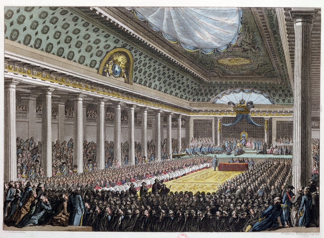 افتتاح العقارات العامة في فرساي ، 5 مايو 1789 ، من "Tableaux Historique de la Revolution Française" بواسطة جان ميشيل الأصغر مورو