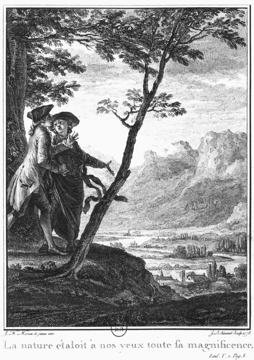 مهنة إيمان نائب سافويارد ، رسم توضيحي من &39;L&39;Emile&39; لجان جاك روسو (1712-1778) منقوش بواسطة جان بابتيست سيمونيه (1742-1813) نُشر عام 1778 بواسطة جان ميشيل الأصغر مورو