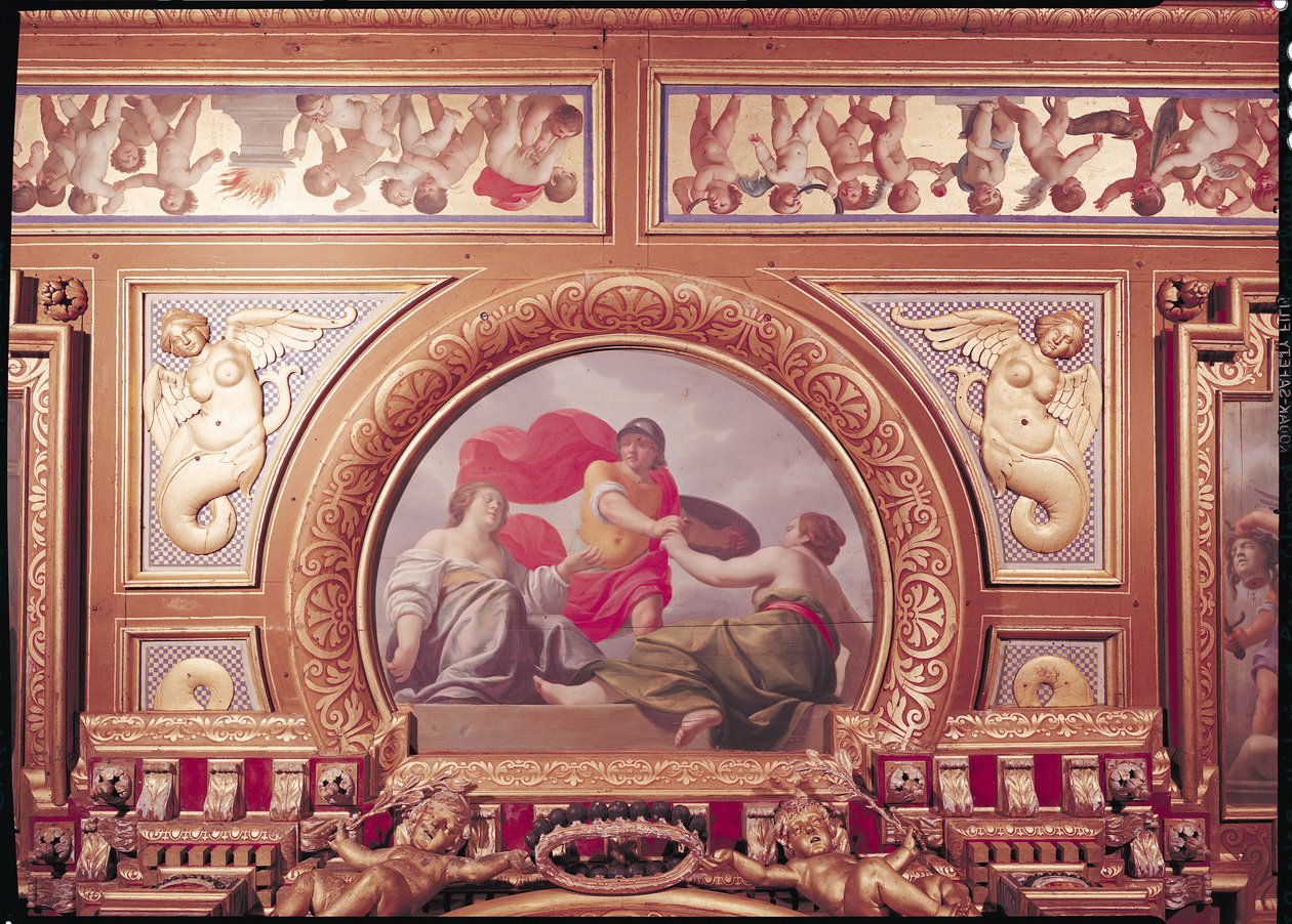 تفاصيل السقف الذي يصور مشهدًا من قصة Perseus ، في Kings Bedchamber ، c.1634 فريسكو بواسطة جان لوران موسنييه