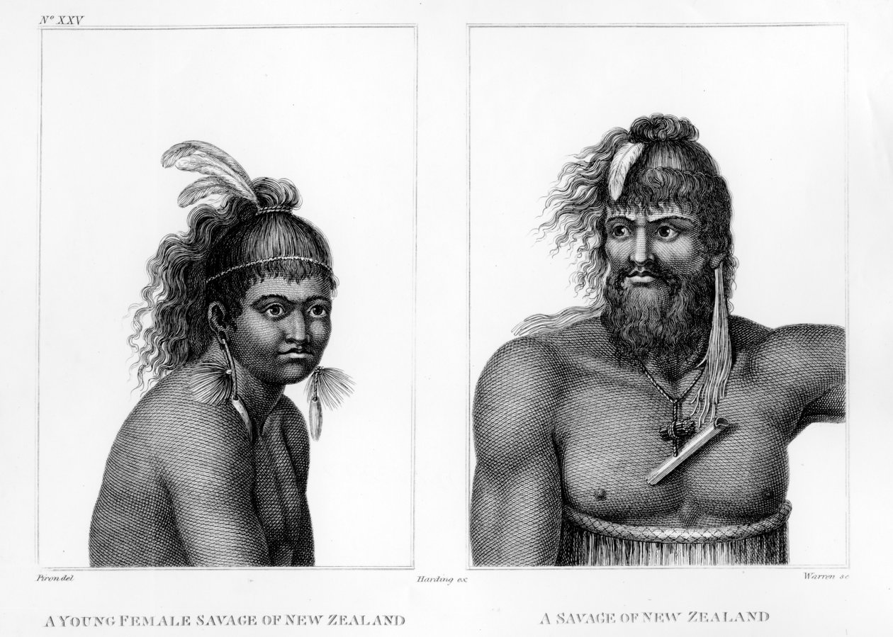 اثنين من الهمج من نيوزيلندا ، التوضيح من Labillardière &39;An Account of A Voyage in search of La Perouse&39; ، منقوش بواسطة Charles Turner Warren ، 1800 بواسطة جان بيرون
