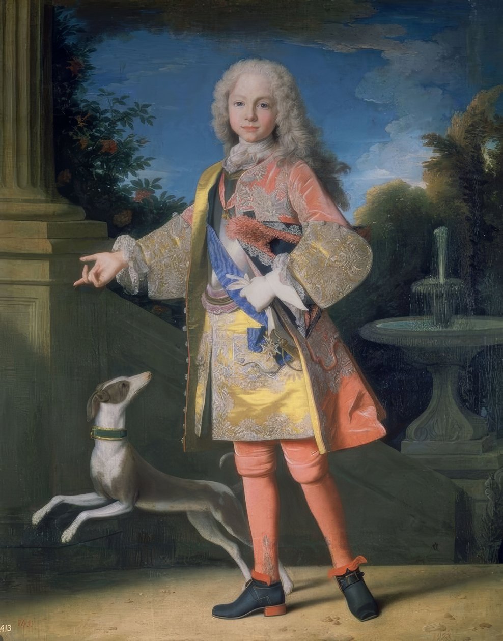 صورة فرديناند بوربون ، أمير أستورياس ، ج. 1725-35 - 144 × 116 سم - زيت على قماش - الباروك الفرنسي - قبل الترميم - NP 2333. الفنان: JEAN RANC. يُعرف أيضًا باسم: FERNANDO VI، NIÑO. الموقع: MUSEO DEL PRADO-PINTURA، MADRID، Spain بواسطة جان رانك