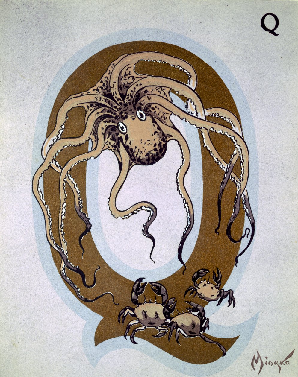 الحرف الكبير "Q" ، من "L&39;Art Croquis d&39;Animaux" ، منشور في باريس ، حوالي عام 1920 بواسطة جان سعود