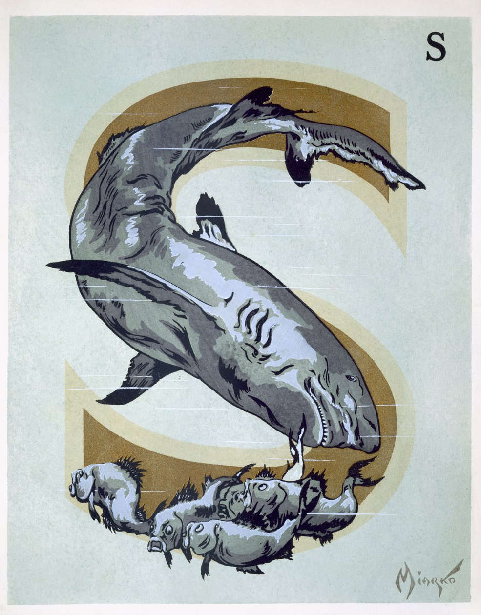 الحرف الكبير "S" ، من "L&39;Art Croquis d&39;Animaux" ، منشور في باريس ، حوالي عام 1920 بواسطة جان سعود