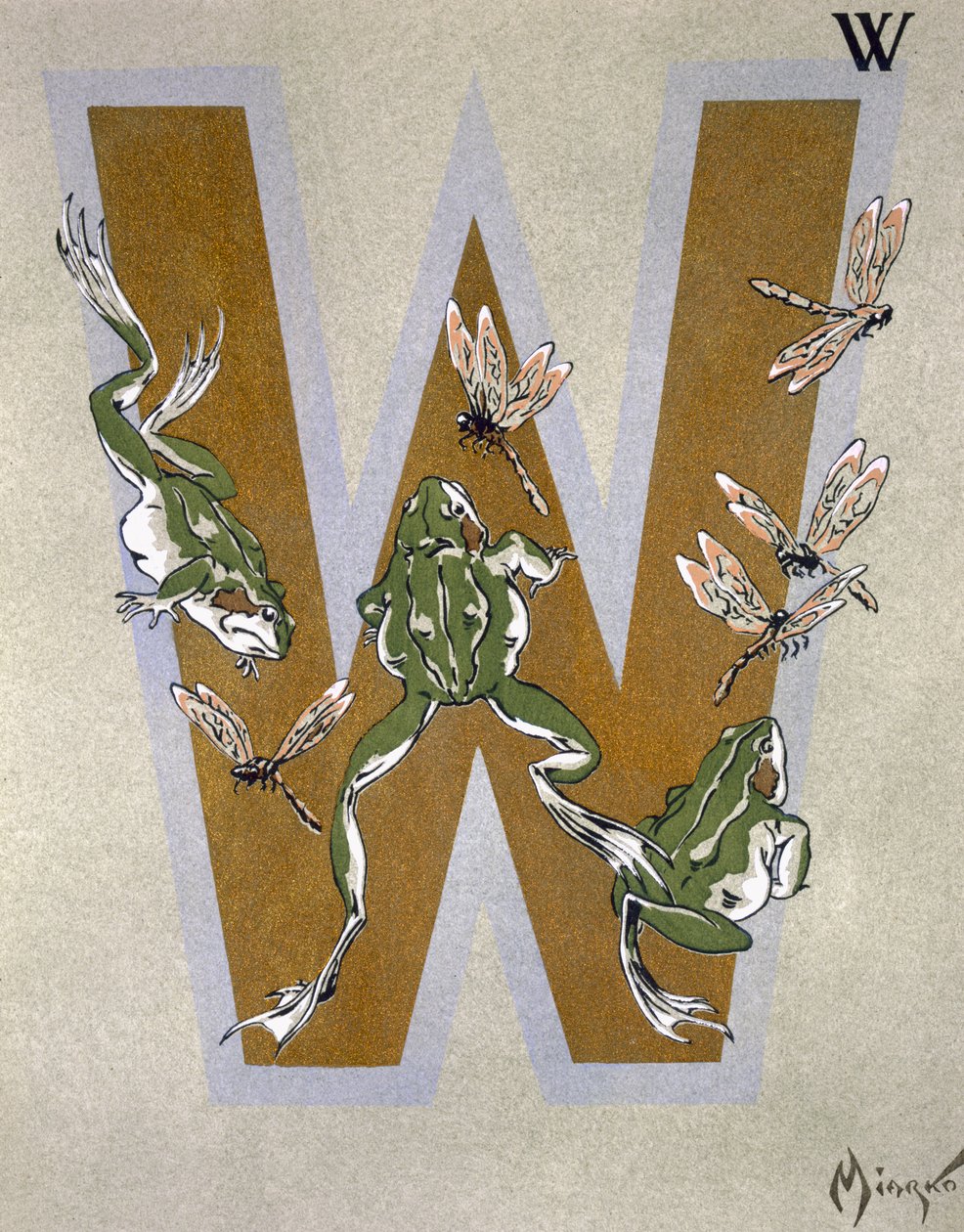 الحرف الكبير "W" ، من "L&39;Art Croquis d&39;Animaux" ، منشور في باريس ، حوالي عام 1920 بواسطة جان سعود