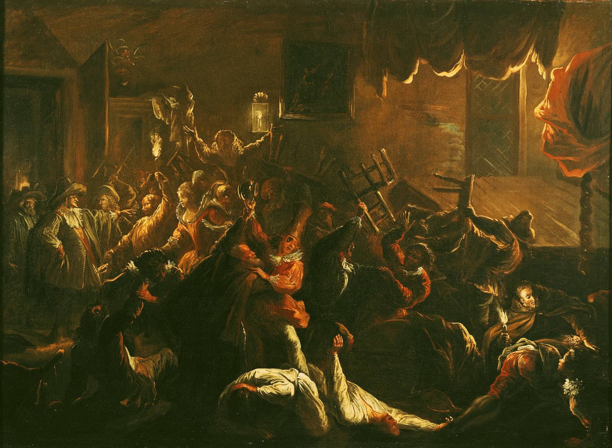 محنة لا تريبوتير في أثاثها المكسور ، من "Comique Roman" لبول سكارون (1610-60) 1712-16 بواسطة جان دي كولوم