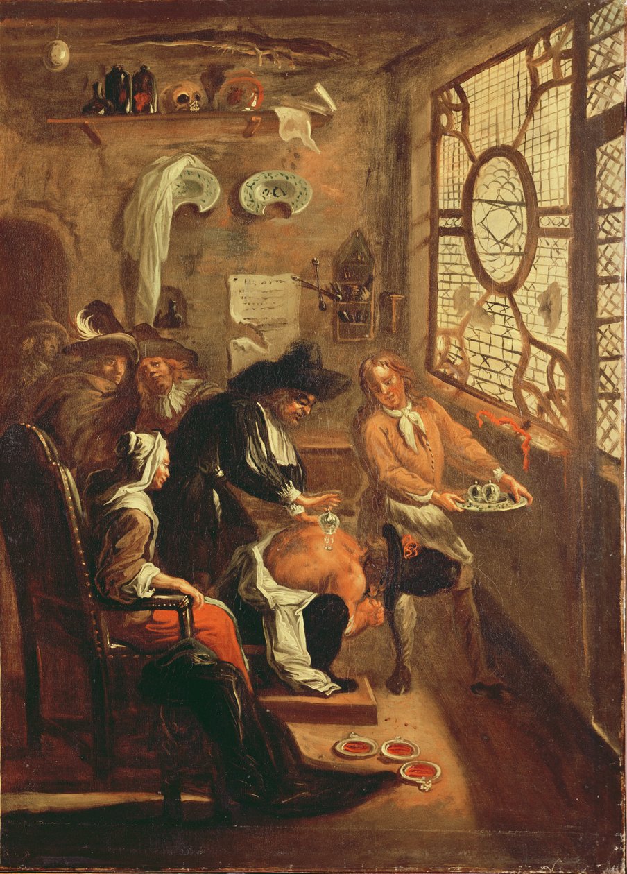 يعامل راجوتين بزجاج الحجامة ، من "Comique Roman" لبول سكارون (1610-60) 1712-16 بواسطة جان دي كولوم