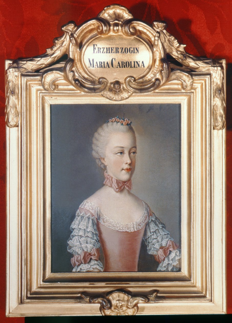 الأرشيدوقة ماريا كارولين من النمسا (1752-1814) ابنة الإمبراطور فرانسيس الأول (1708-65) والإمبراطور ماريا تيريزا من النمسا (1717-80) 1762 بواسطة جان اتيان ليوتارد