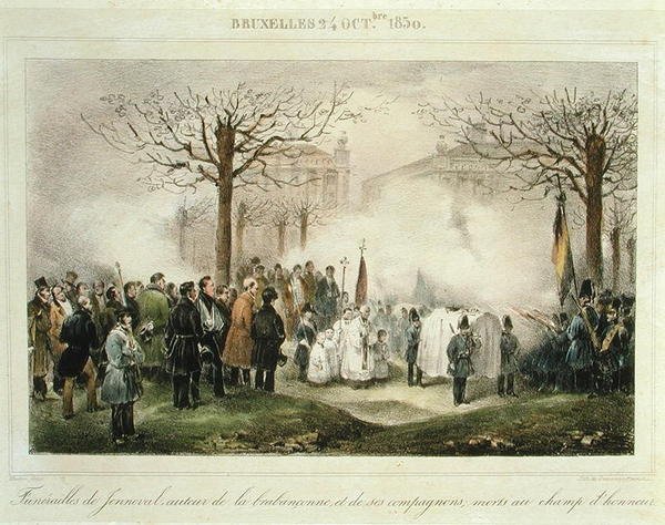 جنازة لويس ألكسندر ديشيه (جينيفال) (1801-30) ورفاقه الذين لقوا حتفهم في ميدان الشرف ، ٢٤ أكتوبر ١٨٣٠ ، نقشها ديواسم بليتينكس بواسطة جان بابتيست (بعد) مادو