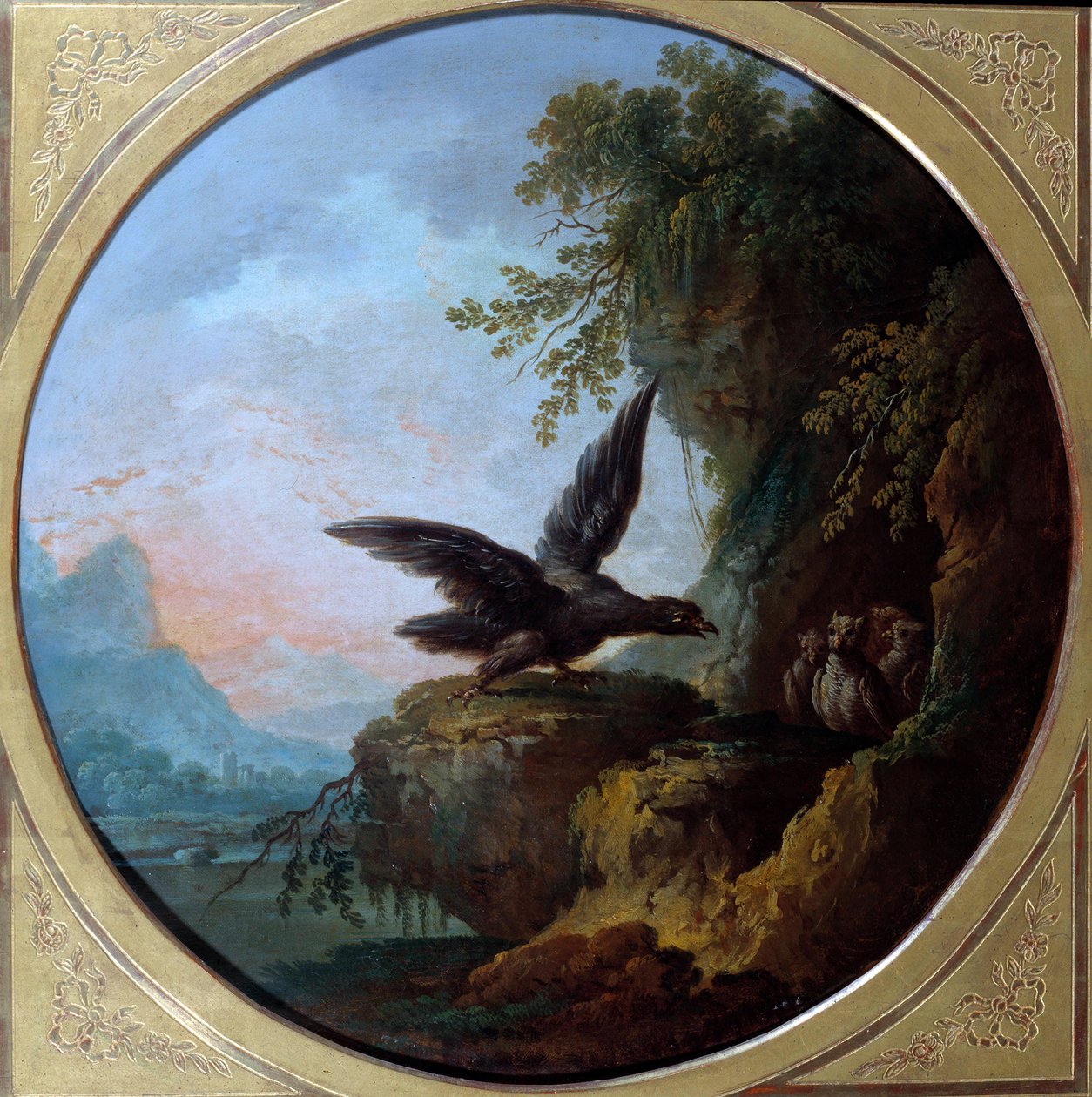 النسر والبومة. رسم توضيحي للحكاية التي كتبها جان دي لافونتين. لوحة جان بابتيست كلودو (1733-1805) بواسطة جان بابتيست كلودو