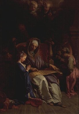 القديسة آن تقرأ لفيفة العذراء ، حوالي عام 1700 (زيت على قماش) بواسطة جان بابتيست جوفينيه