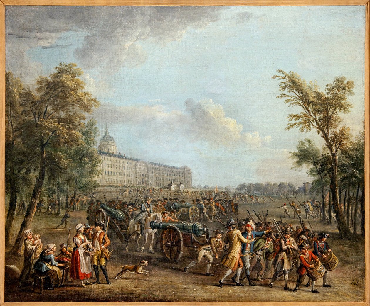 نهب الأسلحة في Invalides ، قام سكان باريس ، بعد الاستيلاء على Garde Meuble في 13 يوليو ، بغزو Invalides في 14 يوليو 1789 ، واستولوا على 4 مسدسات و 34000 بندقية ، رسم جان بابتيست Lallemand (1716-1803). تصوير ، كيم يونغتا بواسطة جان بابتيست لالماند