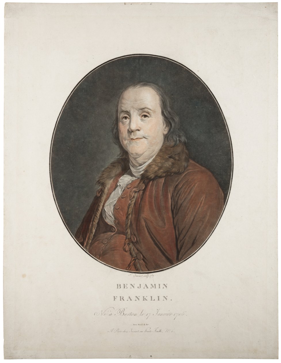 بنيامين فرانكلين ، c.1789 (الميزوتينت اليدوي) بواسطة جان فرانسوا جانينيت